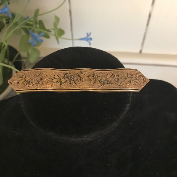 Vintage Brass Tone Straight Ribbon Brooch 3 ⅝" - Picture 1 of 2